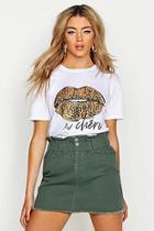 Boohoo Leopard French Slogan Lips T-shirt
