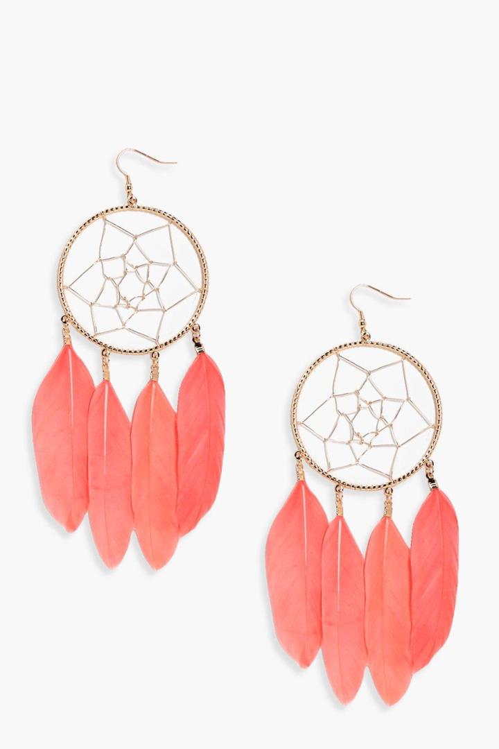 Boohoo Nina Dreamcatcher Feather Earrings Multi