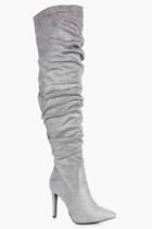 Boohoo Sophie Ruched Suedette Over The Knee Boot Grey