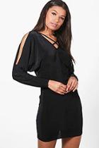 Boohoo Maria Open Shoulder Textured Slinky Bodycon Dress