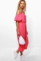 Boohoo Helena Cold Shoulder Button Jumpsuit