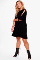 Boohoo Plus Katy Tie Sleeve Smock Dress Black