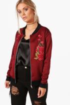 Boohoo Plus Jemima Floral Applique Bomber Burgundy