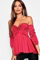 Boohoo Twist Detail Slinky Bardot Top