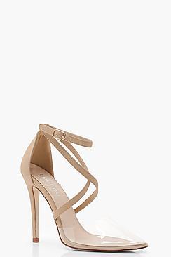 Boohoo Poppy Cross Strap Pointed Clear Heels