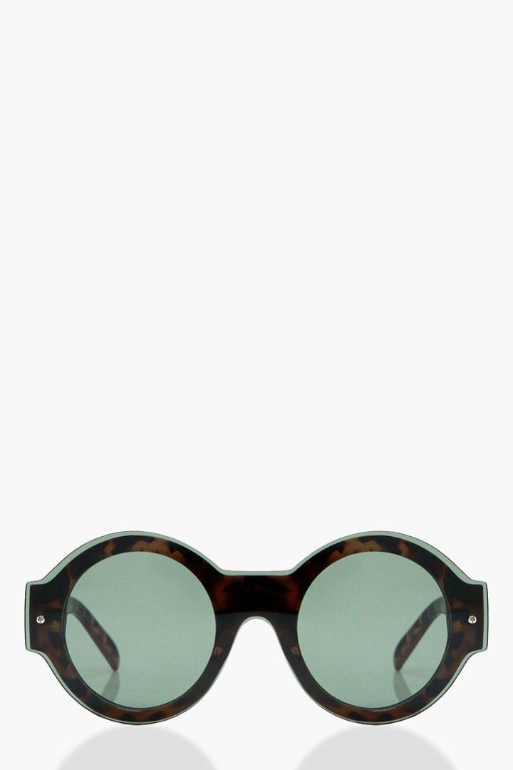Boohoo Amber Flat Lense Round Tortoise Sunglasses Black