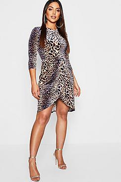 Boohoo Leopard Velvet Wrap Dress