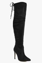 Boohoo Rose Lace Back Pointed Over The Knee Boot Black