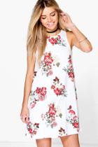 Boohoo Eleanor Floral High Neck Swing Dress White