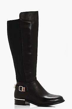 Boohoo Betsy Buckle Trim Knee High Riding Boots