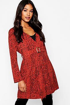 Boohoo Snake Belted Tort Buckle Duster
