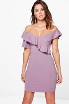 Boohoo Jess Frill Off Shoulder Detail Bodycon Dress Mauve