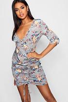 Boohoo Floral Ruched Detail Bodycon Dress