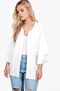 Boohoo Plus Anna Ruffle Sleeve Blazer