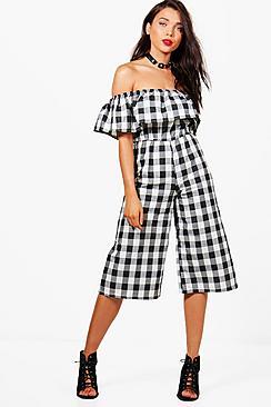 Boohoo Petite Ruby Off The Shoulder Culotte Jumpsuit