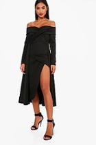 Boohoo Hannah Off Shoulder Wrap Detail Midi Dress