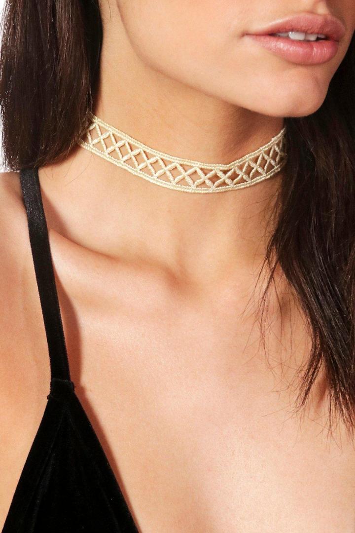 Boohoo Evie Fishnet Criss Cross Latice Choker Yellow