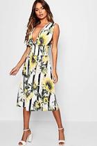 Boohoo Plunge Front Sunflower Print Maxi Dress
