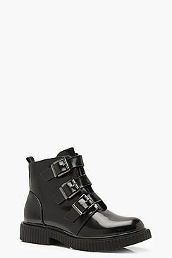 Boohoo Three Buckle Biker Boots
