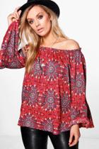 Boohoo Plus Layla Woven Paisley Off The Shoulder Top Red