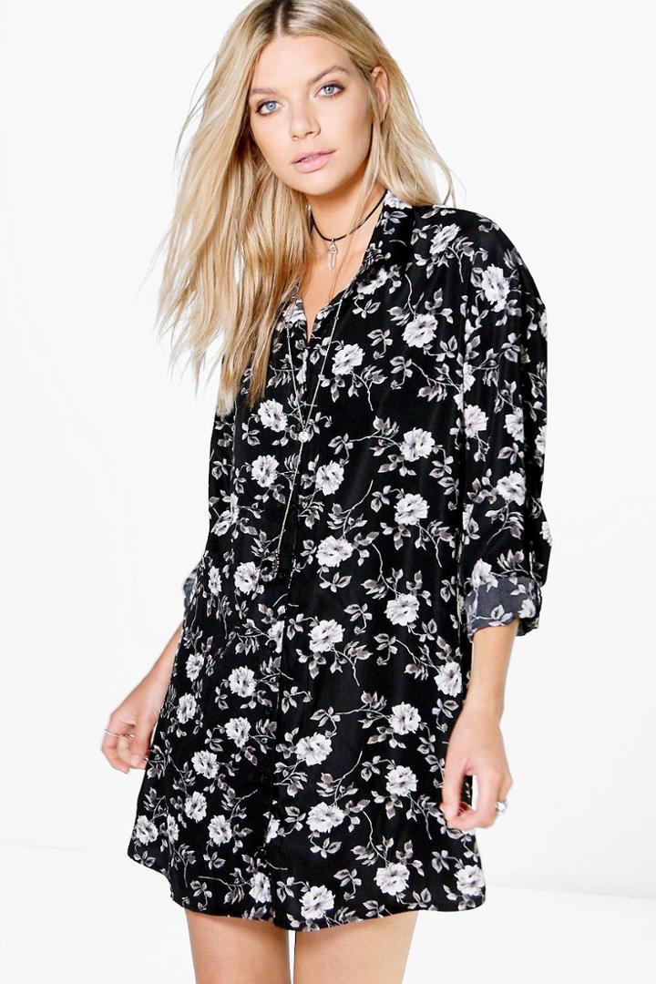 Boohoo Leonie Floral Printed Shirt Dress Multi