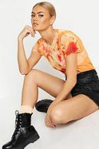 Boohoo Tie Dye Printed Mesh Crew Neck Longer Line Top