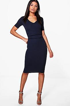 Boohoo Jade Ruched Waist Tailored Midi Dress