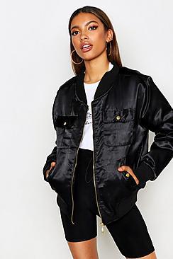 Boohoo Satin Double Pocket Bomber Jacket