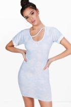 Boohoo Petite Millie Acid Wash Cut Out Strap Bodycon Dress Bluebell