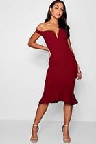 Boohoo Off The Shoulder Frill Hem Midi Dress