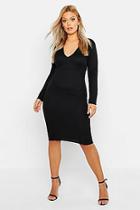 Boohoo Plus Rib Plunge Long Sleeve Midi Dress