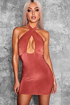 Boohoo Mary Slinky Twist Front Bodycon Dress