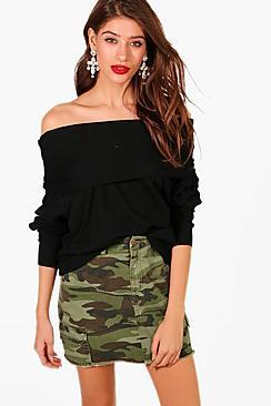 Boohoo Hannah Bardot Soft Knit Jumper