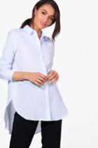 Boohoo Rebecca Stripe Boyfriend Shirt Blue