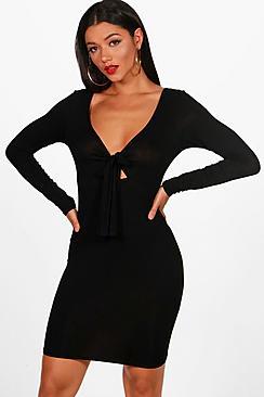 Boohoo Annie Tie Front Jersey Bodycon Dress