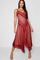 Boohoo Premium Eyelash Lace Asymmetric Hem Midi Dress