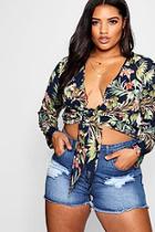 Boohoo Plus Liv Floral Print Tie Front Blouse