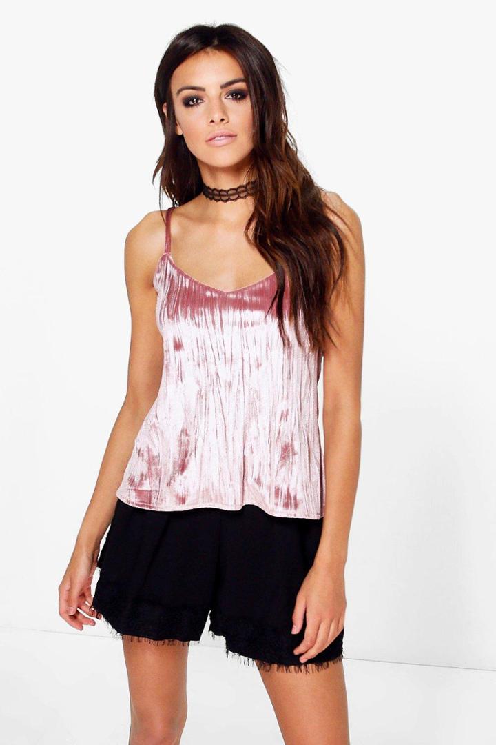 Boohoo Lexi Pleated Velvet Cami Pink