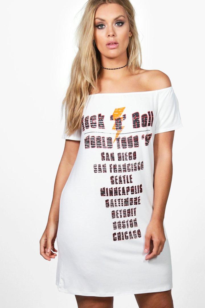 Boohoo Plus Nicola Off The Shoulder Band Dress White