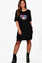 Boohoo Plus Jessie Floral Trim T Shirt Dress
