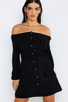 Boohoo Off The Shoulder Pocket Shirt Dress