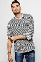 Boohoo 3/4 Sleeve Oversized Striped T Shirt Black