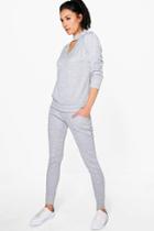 Boohoo Olivia Choker Knitted Loungewear Set Grey