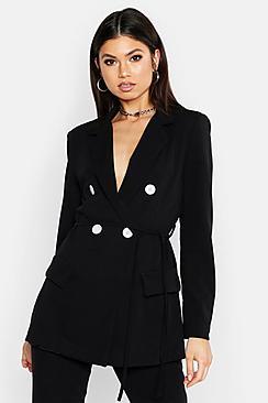 Boohoo Double Breasted Tie Belt Blazer