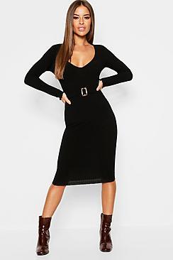 Boohoo Petite Ribbed Midi Dress