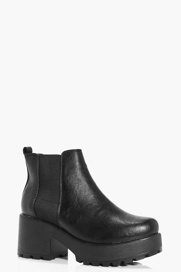 Boohoo Gabriella Cleated Pull On Chelsea Boot Black