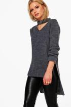 Boohoo Natalie Choker Jumper Charcoal