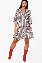 Boohoo Plus Jess Stripe Wrap Ruffle Dress