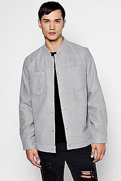 Boohoo Luxe Faux Suede Grandad Collar Trucker Jacket
