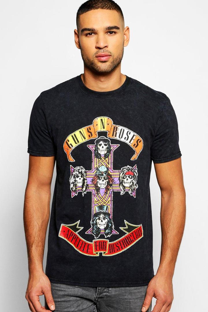 Boohoo Guns And Roses Washed Tee Black